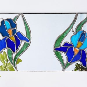 Wandhangende glazen spiegel met bloemenornament art nouveau stijl moderne inrichting afbeelding 1