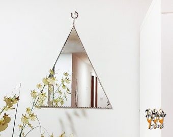 Triangle shape minimal stained glass mirror, bohemian triangle wall art, scandinavian decor