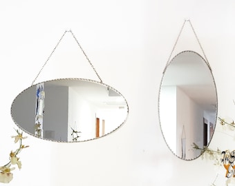 Bohemian oval mirror with chain, minimal boho decor, wall mirror art