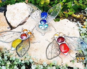 Glas-in-lood tuin ornament vliegen insect beeldje, tuin suncatchers bug sculptuur