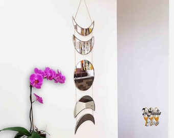 Magical stained glass moon phases mirror set Scandinavian decor, boho art