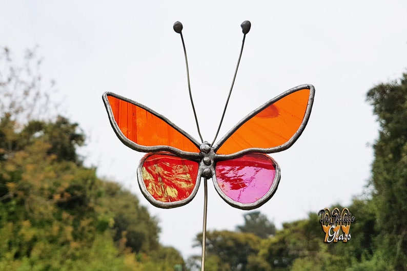 garden decor insect figurine Butterfly suncatcher bug art outdoor decoration flower pot ornament stained glass planter stake