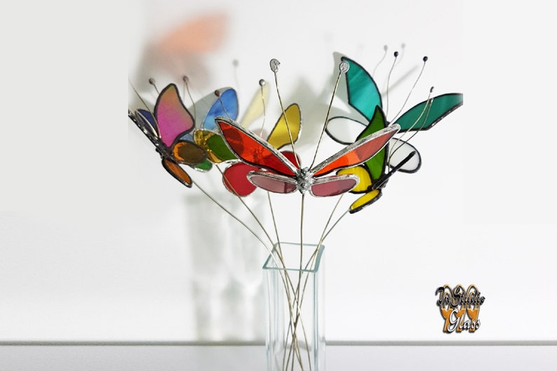 garden decor insect figurine Butterfly suncatcher bug art outdoor decoration flower pot ornament stained glass planter stake