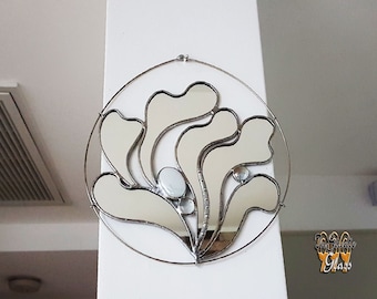 Ingelijste art nouveau-glas-in-loodspiegel unieke oceaanzeewierkunst