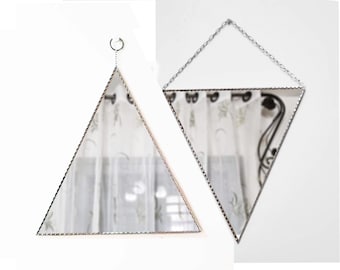 Triangle shape minimal stained glass mirror, bohemian triangle wall art, scandinavian decor