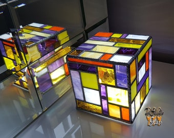 Mozaïek kubus nachtlampje glas-in-lood lamp fee decor