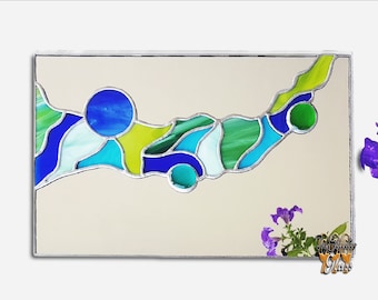 Art Nouveau Stained Glass Mirror: Abstract Geometric Wall Decor