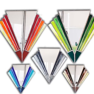Decorative triangular framed mirror stained glass art deco art