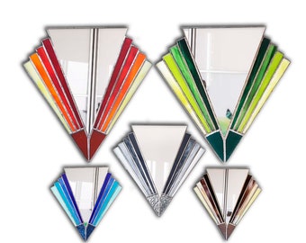 Decorative triangular framed mirror stained glass art deco art