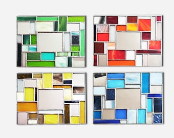 Art Deco Wall Mirror: Abstract Stained Glass, Modern Home Decor