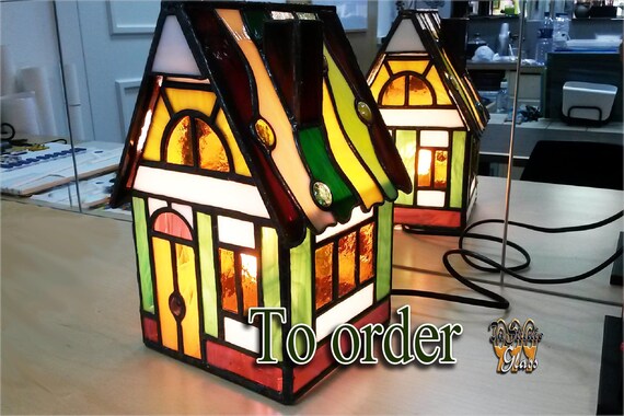 Stained Glass Lamp Fairy House Decoration Bedside Art Home Etsy
