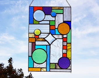 Abstract stained glass suncatcher window panel or garden decor