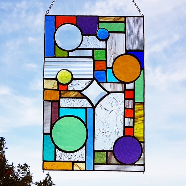 Abstract stained glass suncatcher window panel or garden decor