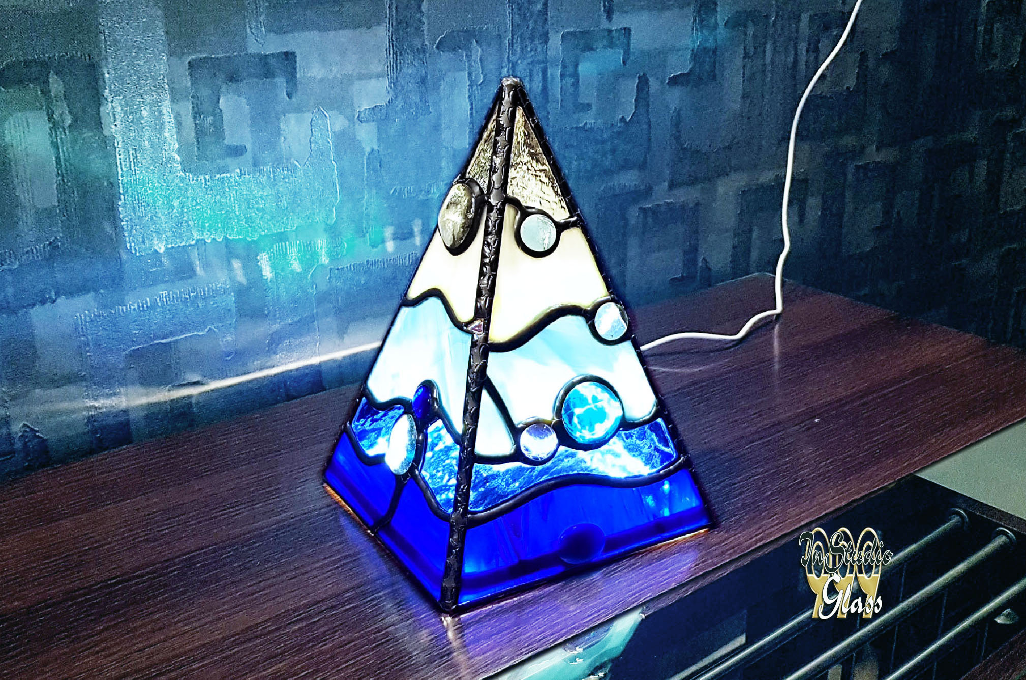Stained glass pyramid lamp deals