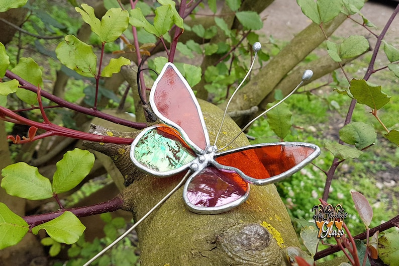 garden decor insect figurine Butterfly suncatcher bug art outdoor decoration flower pot ornament stained glass planter stake