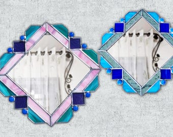 Espejo de vitral Art Déco hecho a mano: decoración geométrica de pared