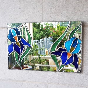 Wandhangende glazen spiegel met bloemenornament art nouveau stijl moderne inrichting afbeelding 7