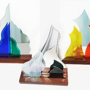 Wavy Modern Abstract Mirror on wood base with colorful glass - christmas gift ideas for her