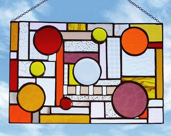 Abstract stained glass suncatcher window panel or garden decor