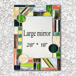 Large Art Deco Stained Glass Wall Mirror | Multicolored Geometric Design