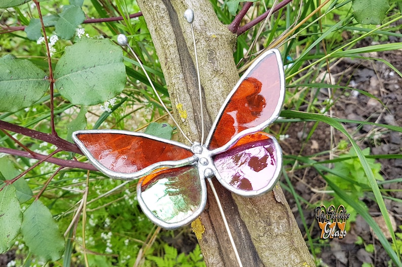 garden decor insect figurine Butterfly suncatcher bug art outdoor decoration flower pot ornament stained glass planter stake