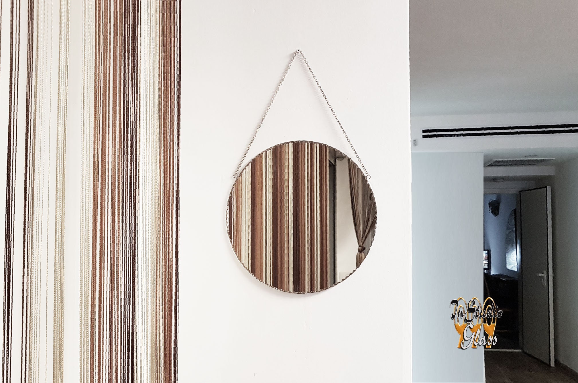 Round wall mirrorchain minimalistic decor stained glass Etsy