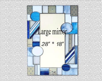Large Art Deco Stained Glass Wall Mirror | Multicolored Geometric Design