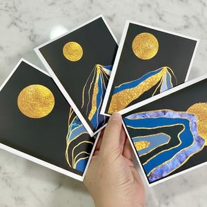 Abstract Mountain Cards: Celestial Moon Stationery Set with Envelopes