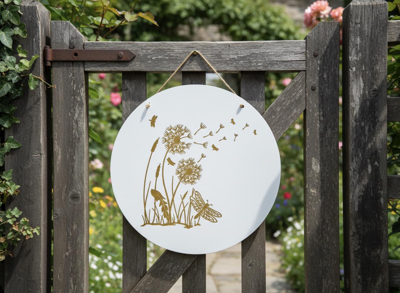 Floral Meadow Adhesive Stencil for Fabric Wood Furniture with Dandelion and Dragonfly