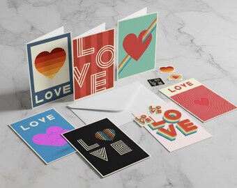 Boho Mid-Century Modern Love Notecard Set: Retro Design- Mid Century Modern