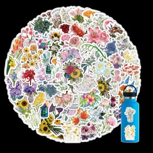Conjunto de adesivos de flores mistas à prova d'água. Conjunto de 50 adesivos foscos, laptop, caderno, armário, scrapbooking, diário, adesivos de buquê floral