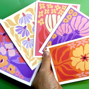 Cartões de Nota Floral Abstrato Moderno – Cartões em branco elegantes com envelopes, adesivos opcionais para selar. Em caixa de presente e perfeitos para notas de agradecimento!