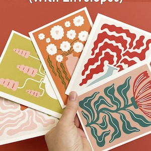 Mid-Century Modern Floral Notecard Set: Abstract Thank You Notes