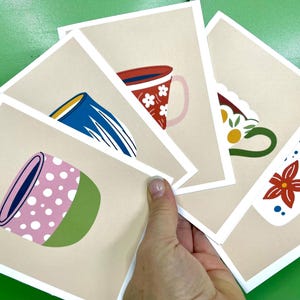 Conjunto de cartões abstratos para chá e café - Agradecimento floral, casamento, cartões em branco com adesivos opcionais