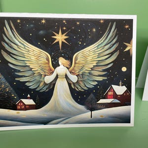 Folk Scandinavian Christmas Cards-Magestic Angel Starry Night biglietti di auguri, in confezione regalo, vuoti personalizzati con buste. Adesivi disponibili