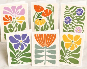 Conjunto de Cartões de Anotações Florais Modernos, Papelaria Botânica em Tons Pastel, Cartões em Branco Minimalistas (Pacote com 12)