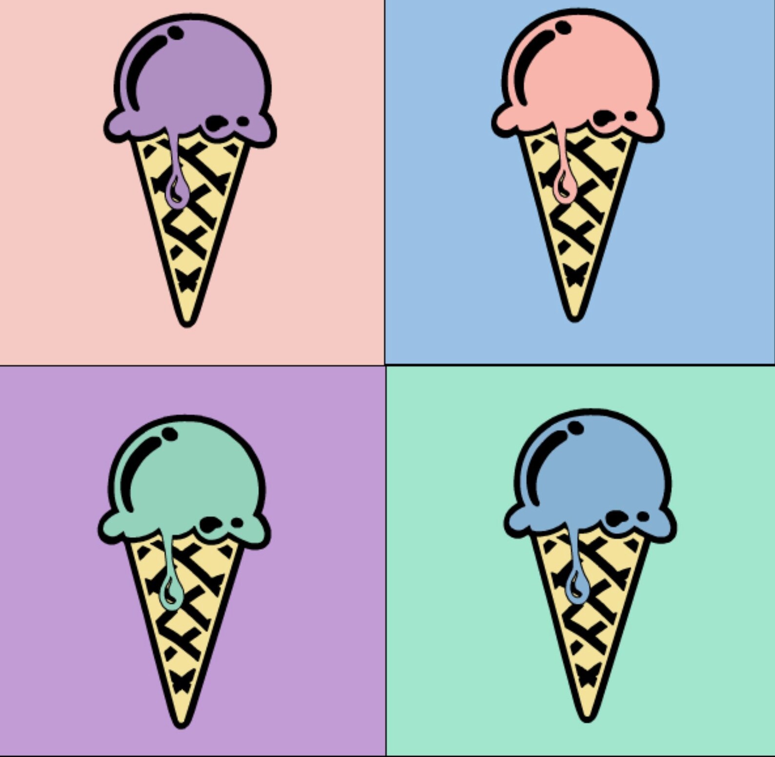 Pop Art12 x 12 framed Ice Cream ConesAndy Warhol style.Fun Etsy