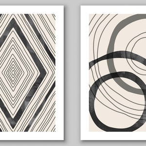 Juego de tarjetas abstractas de mediados de siglo: 16 tarjetas en blanco con sobres y pegatinas opcionales. Elegantes, de inspiración retro, perfectas para cualquier ocasión.