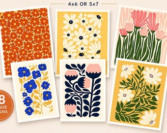 Set of 28 Mid-Century Modern Floral Postcards – Artistic Stationery Set