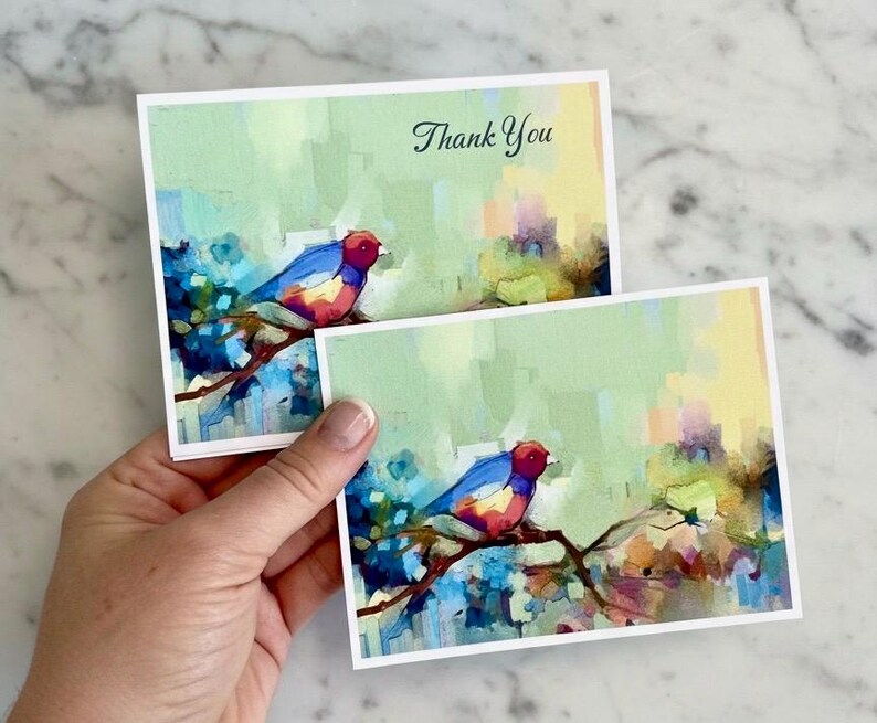Watercolor Robin Thank You Cards: Elegant Acrylic Bird Notecard Set ...