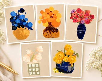 Modern Floral Note Cards – Artistic Botanical Vase Illustrations (Set of 10)