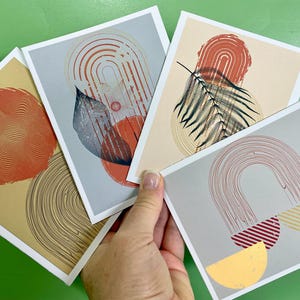 Conjunto de cartões de notas abstratos modernos de meados do século – design minimalista, interior em branco, envelopes incluídos. Perfeito para presentes, notas de agradecimento e muito mais!
