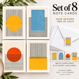 Retro moderne geometrische notitiekaarten, abstracte briefpapierset uit het midden van de 20e eeuw (8 kaarten)