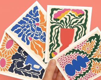 Matisse Inspired Modern Floral Note Cards: Mid-Century Modern Design, Set of 24