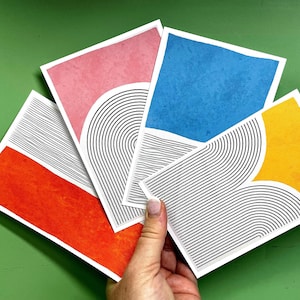 Ensemble de cartes postales abstraites modernes du Bauhaus - Art géométrique minimaliste, 10 x 15 cm ou 17 x 20 cm, parfait pour des notes, des cadeaux ou des voyages. Expédition dans le monde entier !