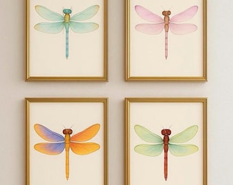 Dragonfly Wall Art Set, Botanical Insect Prints, Minimalist Nature Decor (Digital Download)