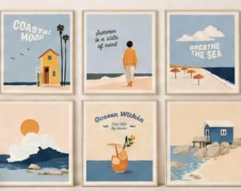 Coastal Wall Art Set, Neutral Beach Prints, Scandinavian Gallery Wall (Digital Download)