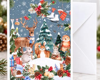 Woodland Christmas Card | Scandinavian Winter Animals -Stickers Available