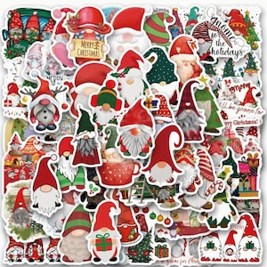 50 matte kabouterkerststickers voor laptops, notebooks, kluisjes, scrapbooking, tijdschriften