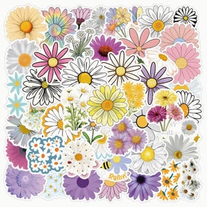 Conjunto de adesivos florais mistos à prova d'água. Conjunto com 50 adesivos para laptop, caderno, armário, scrapbooking, diário, buquê floral. Jardim alegre e iluminado.